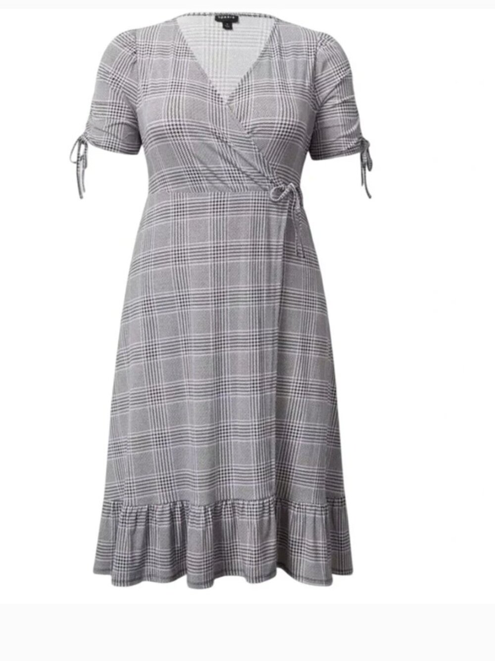 Torrid 1X Purple Black White Plaid Wrap Dress Pockets NWOT Plus Size